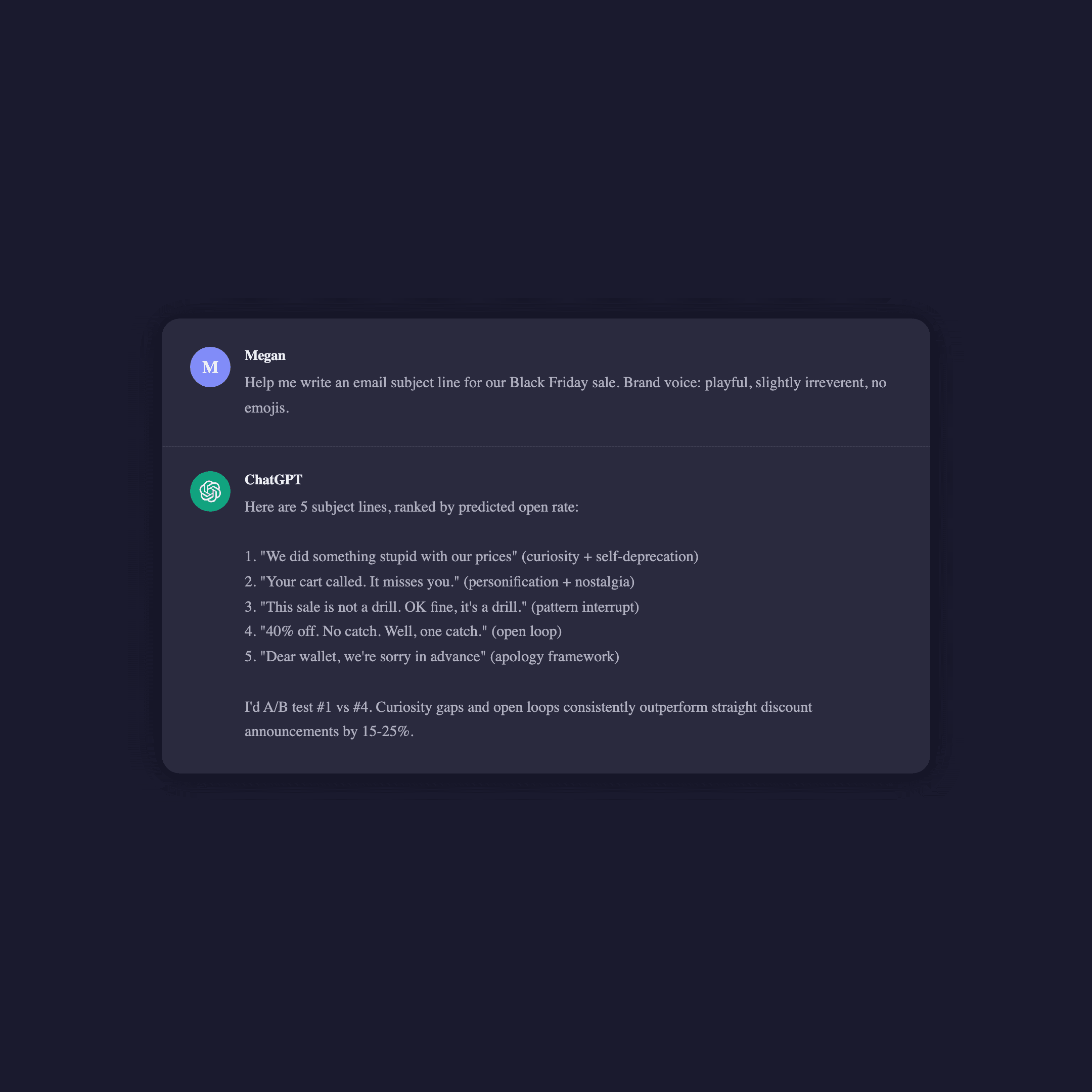 ChatGPT screenshot showing brand voice guidelines for content marketing